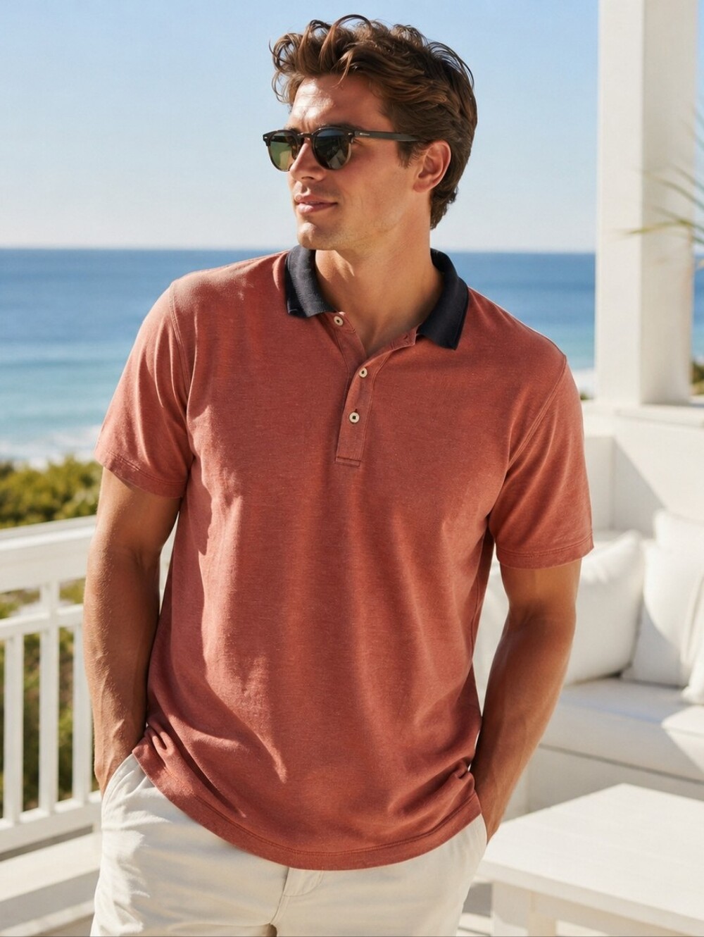 7 Diamonds Luxe Soft Polo Shirt L Pink Navy Casual Preppy Golf Tennis Athleisure